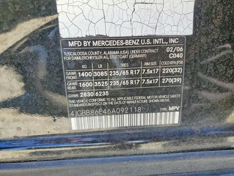 57870166 :رقم المزاد ، 4JGBB86E46A092118 vin ، 2006 Mercedes-benz Ml مزاد بيع