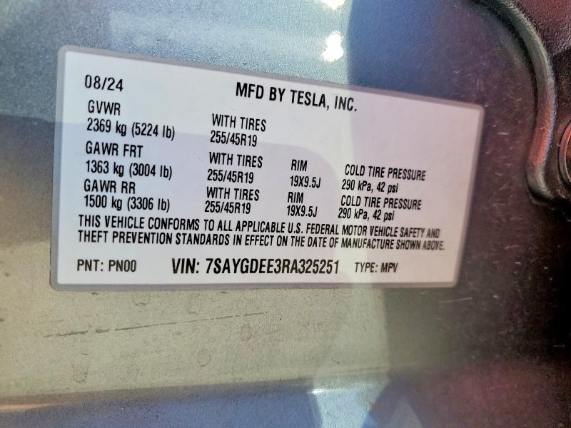 Продажа на аукционе авто 2024 Tesla Model Y, vin: 7SAYGDEE3RA325251, номер лота: 56825356