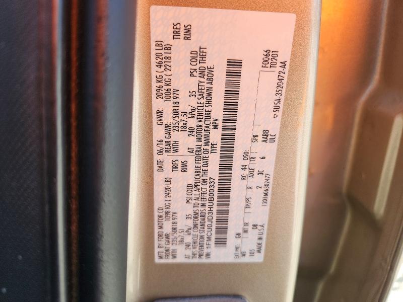 57400036 :رقم المزاد ، 1FMCU0JD3HUB00337 vin ، 2017 Ford Escape مزاد بيع
