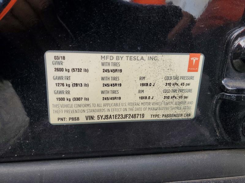 Продажа на аукционе авто 2018 Tesla Model S, vin: 5YJSA1E23JF248719, номер лота: 57010876