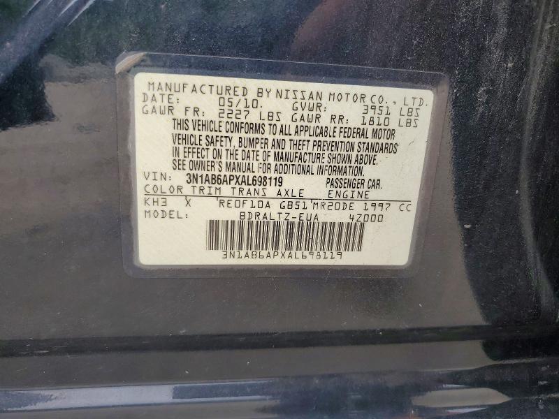 2010 Nissan Sentra მანქანა იყიდება აუქციონზე, vin: 3N1AB6APXAL698119, აუქციონის ნომერი: 41632886