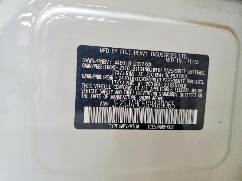 2016 Subaru Forester მანქანა იყიდება აუქციონზე, vin: JF2SJAHC5GH489065, აუქციონის ნომერი: 57837376
