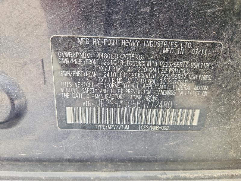Aukcja sprzedaży 2011 Subaru Forester, vin: JF2SHADC5BH772480, numer aukcji: 58178156