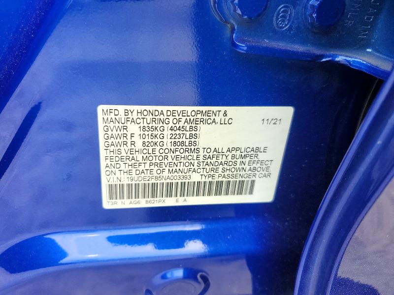 Auction sale of the 2022 Acura Ilx, vin: 19UDE2F85NA003393, lot number: 56663266