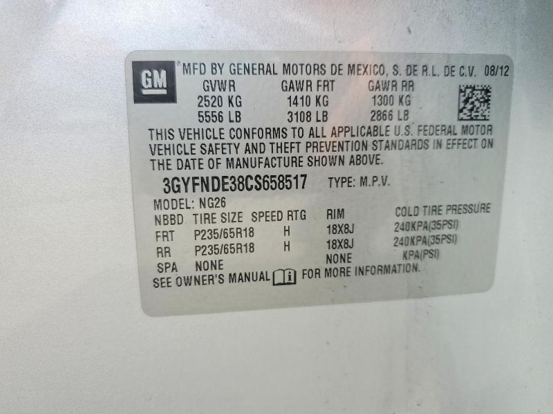 Aukcja sprzedaży 2012 Cadillac Srx, vin: 3GYFNDE38CS658517, numer aukcji: 57422426