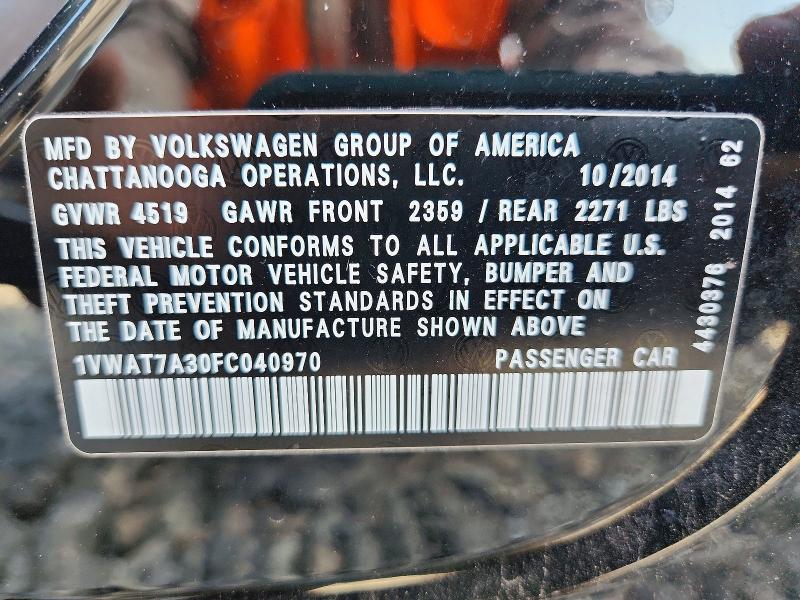 58619496 :رقم المزاد ، 1VWAT7A30FC040970 vin ، 2015 Volkswagon Passat مزاد بيع