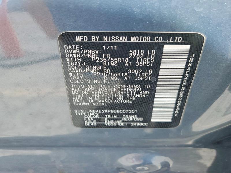 56537716 :رقم المزاد ، JN8AE2KP9B9007351 vin ، 2011 Nissan Quest مزاد بيع