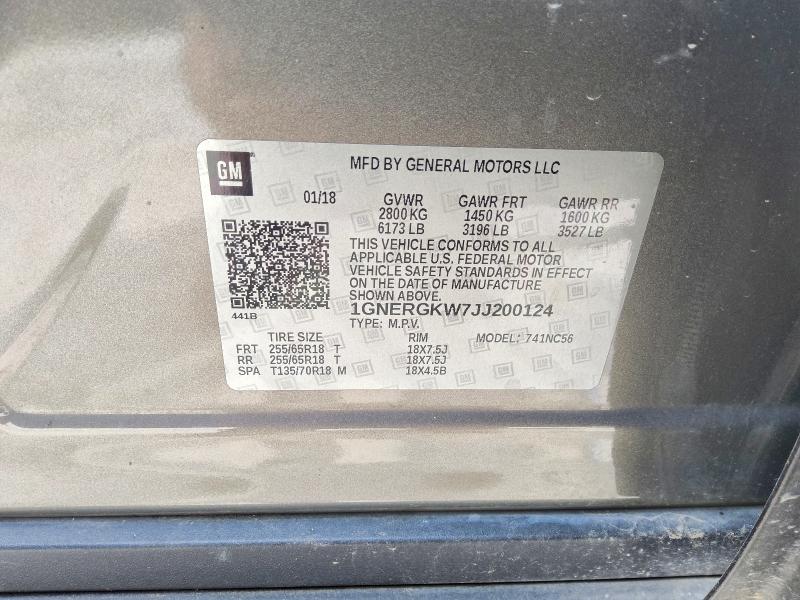 2018 Chevrolet Traverse მანქანა იყიდება აუქციონზე, vin: 1GNERGKW7JJ200124, აუქციონის ნომერი: 56879156