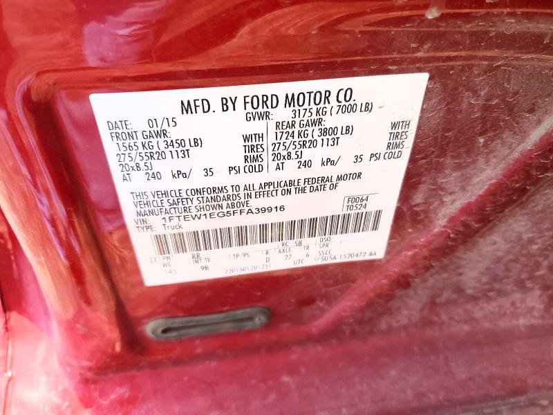 55594816 :رقم المزاد ، 1FTEW1EG5FFA39916 vin ، 2015 Ford F150 مزاد بيع