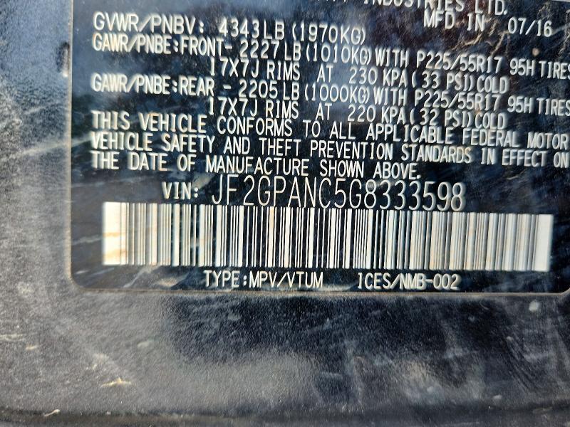 Aukcja sprzedaży 2016 Subaru Crosstrek, vin: JF2GPANC5G8333598, numer aukcji: 57081746