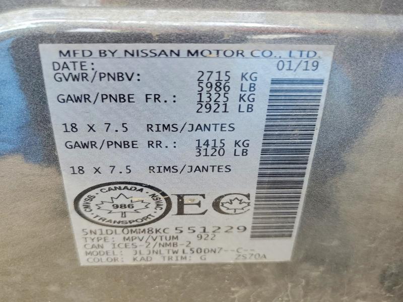 Aukcja sprzedaży 2019 Infiniti Qx60, vin: 5N1DL0MM8KC551229, numer aukcji: 56309496