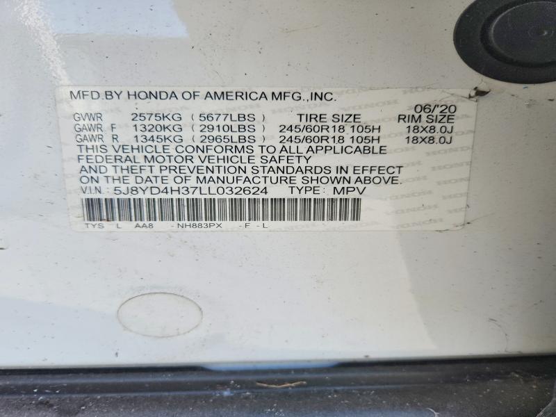 57723386 :رقم المزاد ، 5J8YD4H37LL032624 vin ، 2020 Acura Mdx مزاد بيع
