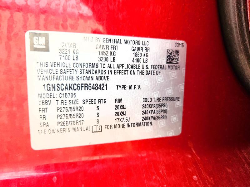 56231916 :رقم المزاد ، 1GNSCAKC6FR648421 vin ، 2015 Chevrolet Tahoe مزاد بيع