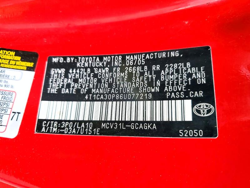 2006 Toyota Camry Solara მანქანა იყიდება აუქციონზე, vin: 4T1CA30P86U077219, აუქციონის ნომერი: 56480426