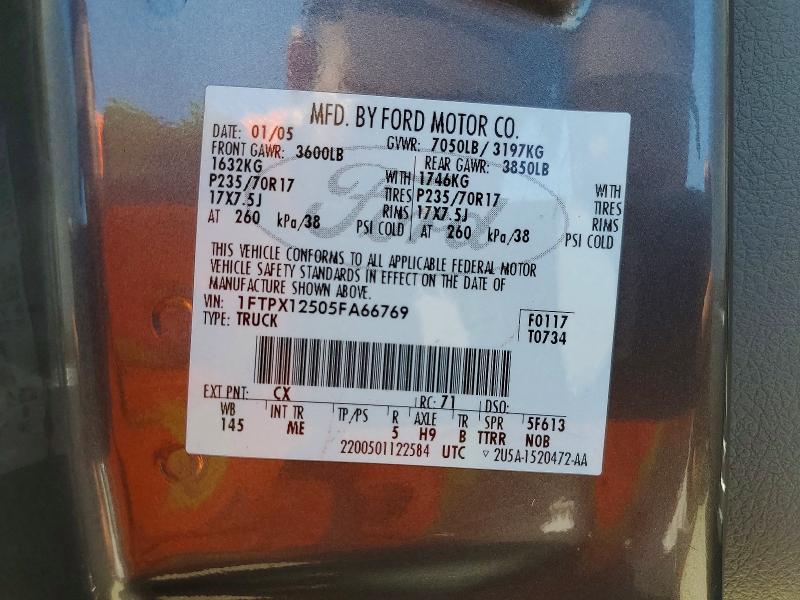 56490016 :رقم المزاد ، 1FTPX12505FA66769 vin ، 2005 Ford F150 مزاد بيع