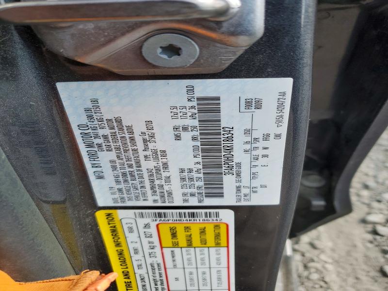 2019 Ford Fusion მანქანა იყიდება აუქციონზე, vin: 3FA6P0HD4KR186342, აუქციონის ნომერი: 54529546