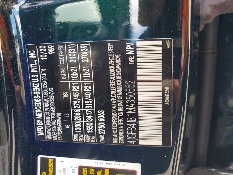 Aukcja sprzedaży 2021 Mercedes-benz Gle, vin: 4JGFB4JB1MA350552, numer aukcji: 58873996