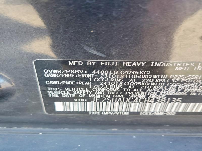Продаж на аукціоні авто 2012 Subaru Forester, vin: JF2SHADC4CH438135, номер лоту: 55619226