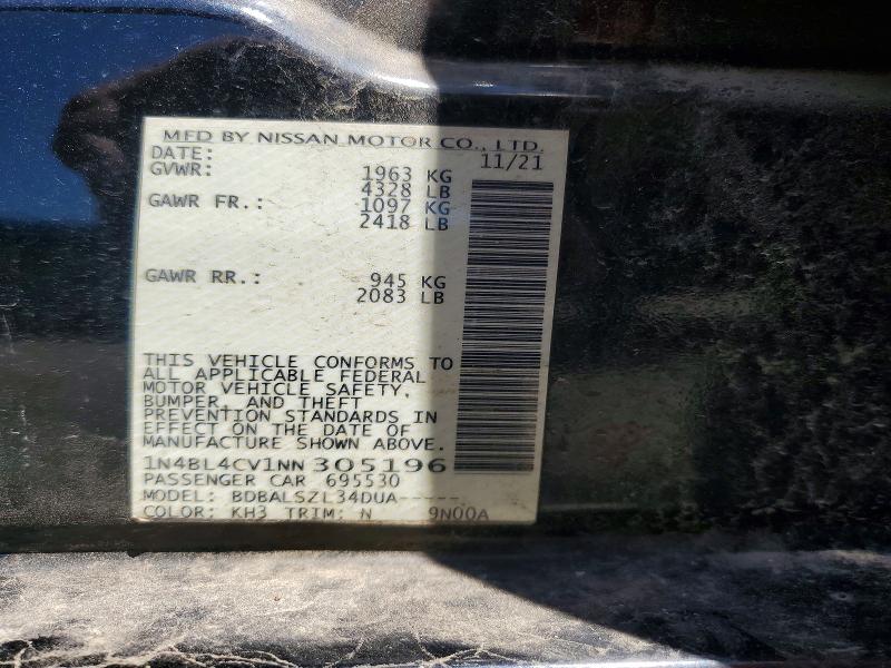 2022 Nissan Altima მანქანა იყიდება აუქციონზე, vin: 1N4BL4CV1NN305196, აუქციონის ნომერი: 58201876