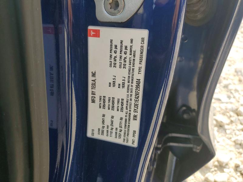 55505006 :رقم المزاد ، 5YJ3E1EA2KF299484 vin ، 2019 Tesla Model 3 مزاد بيع
