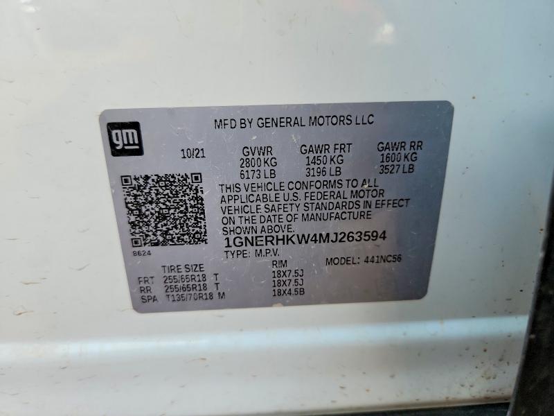 Aukcja sprzedaży 2021 Chevrolet Traverse, vin: 1GNERHKW4MJ263594, numer aukcji: 58827286