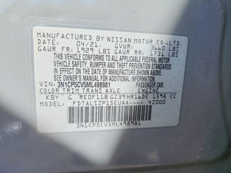 Продажа на аукционе авто 2021 Nissan Kicks, vin: 3N1CP5CV5ML498981, номер лота: 55922006