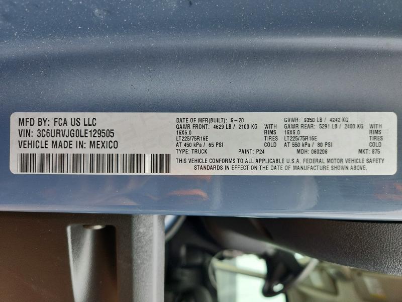 2020 Ram Promaster 3500 მანქანა იყიდება აუქციონზე, vin: 3C6URVJG0LE129505, აუქციონის ნომერი: 56364716