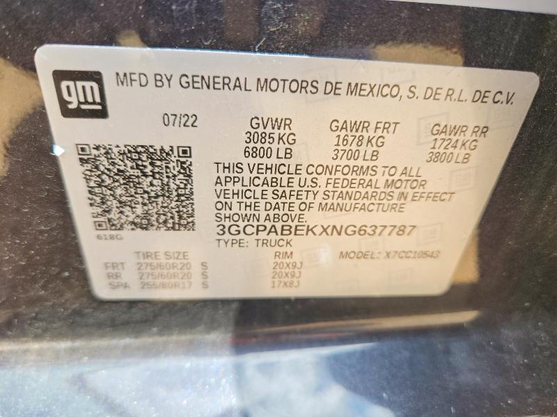 55461996 :رقم المزاد ، 3GCPABEKXNG637787 vin ، 2022 Chevrolet Silverado مزاد بيع