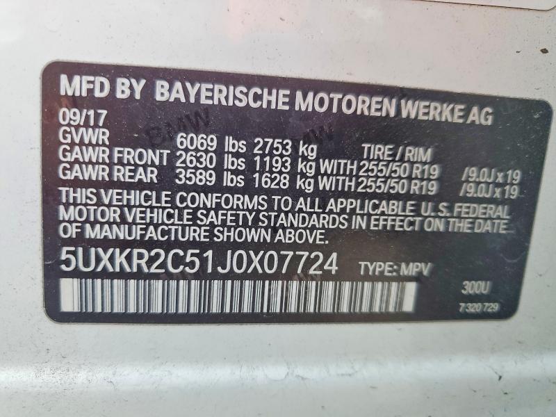 55221346 :رقم المزاد ، 5UXKR2C51J0X07724 vin ، 2018 Bmw X5 مزاد بيع