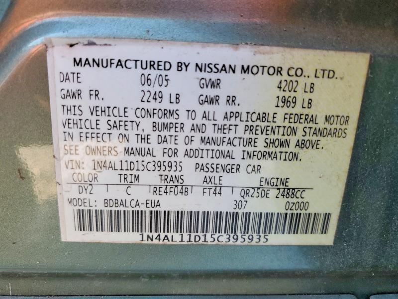 2005 Nissan Altima მანქანა იყიდება აუქციონზე, vin: 1N4AL11D15C395935, აუქციონის ნომერი: 57708046