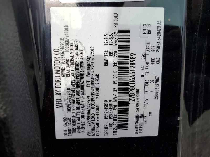57509626 :رقم المزاد ، 1ZVBP8CH6A5128989 vin ، 2010 Ford Mustang مزاد بيع
