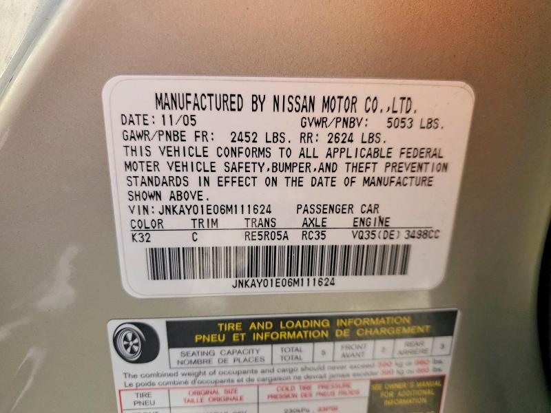 Aukcja sprzedaży 2006 Infiniti M35, vin: JNKAY01E06M111624, numer aukcji: 56534356