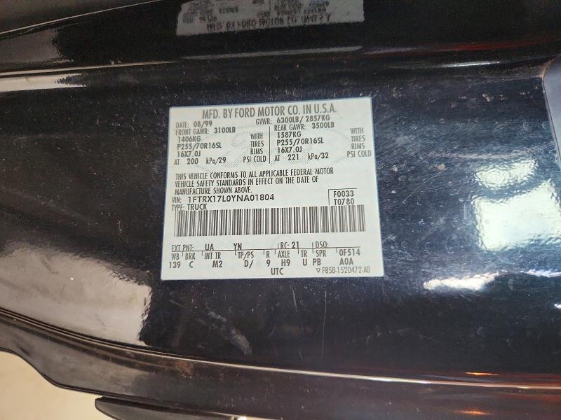 Продаж на аукціоні авто 2000 Ford F150, vin: 1FTRX17L0YNA01804, номер лоту: 57851386
