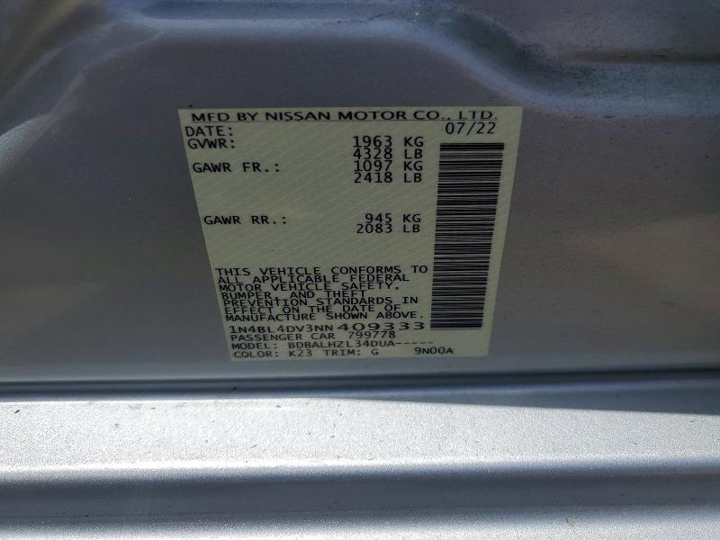 Продаж на аукціоні авто 2022 Nissan Altima, vin: 1N4BL4DV3NN409333, номер лоту: 59010606