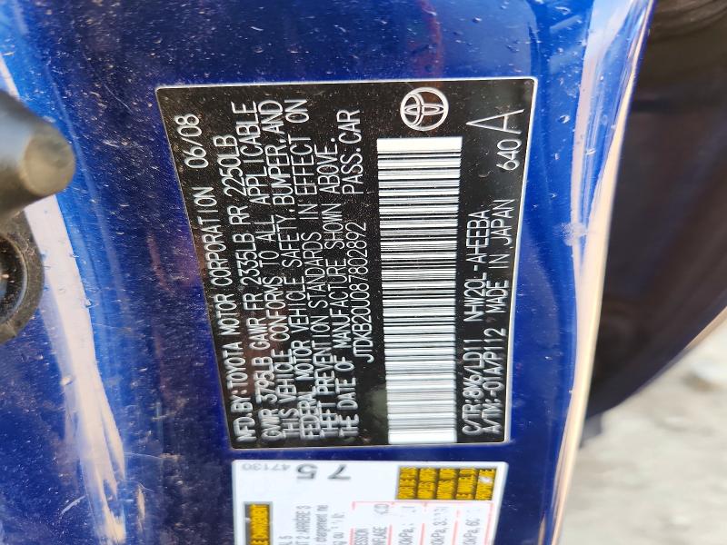 Aukcja sprzedaży 2008 Toyota Prius, vin: JTDKB20U087802892, numer aukcji: 56643906