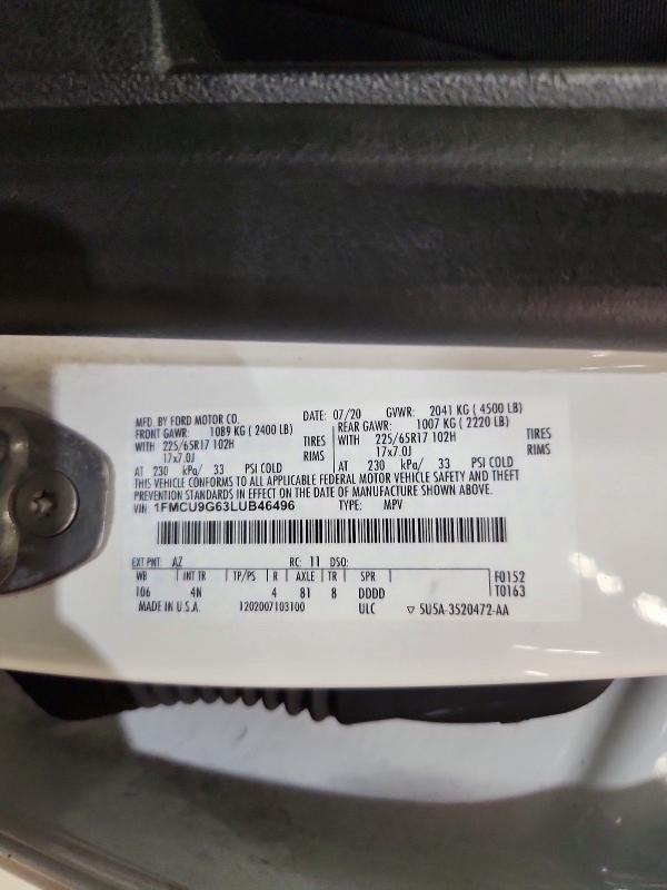 Aukcja sprzedaży 2020 Ford Escape, vin: 1FMCU9G63LUB46496, numer aukcji: 59553886