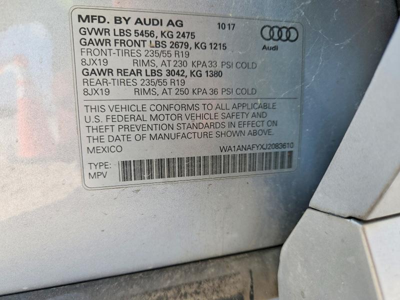 Продаж на аукціоні авто 2018 Audi Q5, vin: WA1ANAFYXJ2083610, номер лоту: 57833316