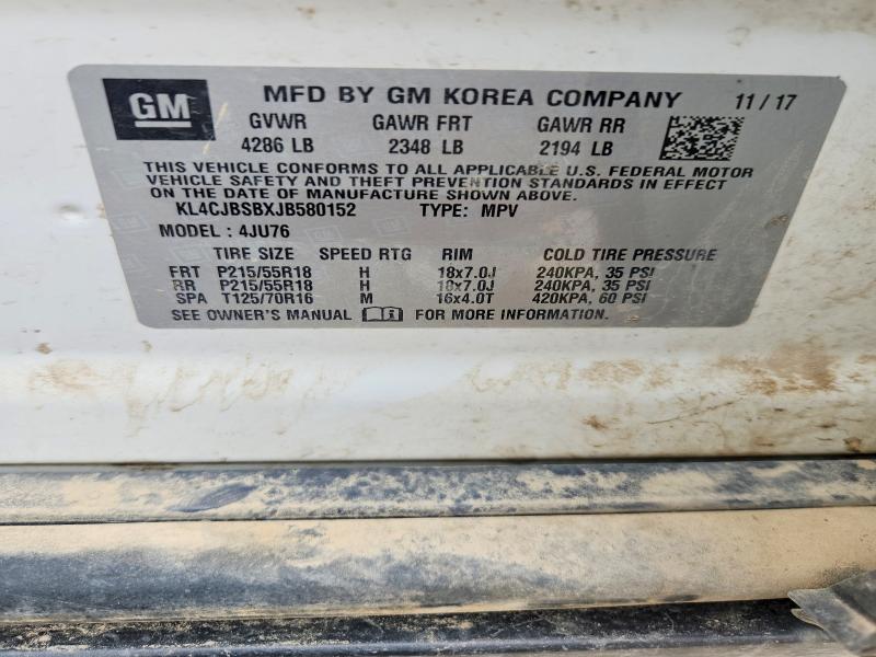 2018 Buick Encore მანქანა იყიდება აუქციონზე, vin: KL4CJBSBXJB580152, აუქციონის ნომერი: 59157836