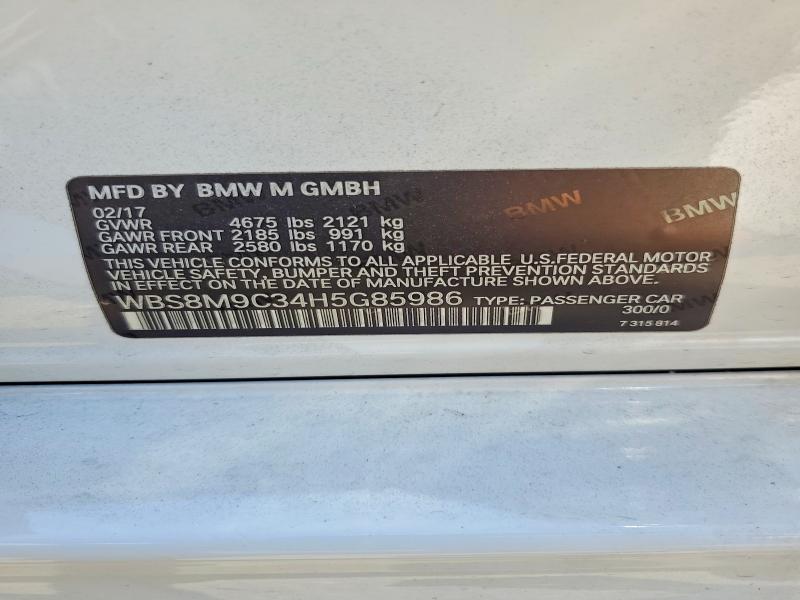 2017 Bmw M3 მანქანა იყიდება აუქციონზე, vin: WBS8M9C34H5G85986, აუქციონის ნომერი: 57159326
