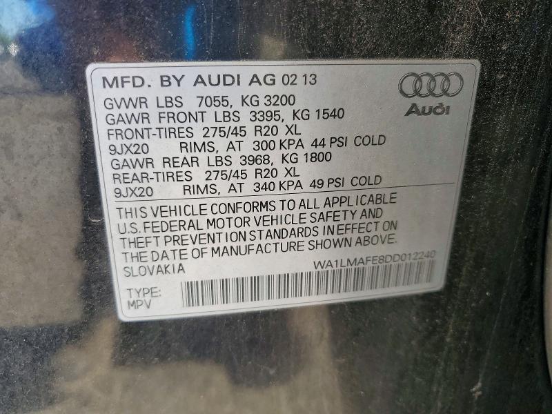 2013 Audi Q7 მანქანა იყიდება აუქციონზე, vin: WA1LMAFE8DD012240, აუქციონის ნომერი: 57227756