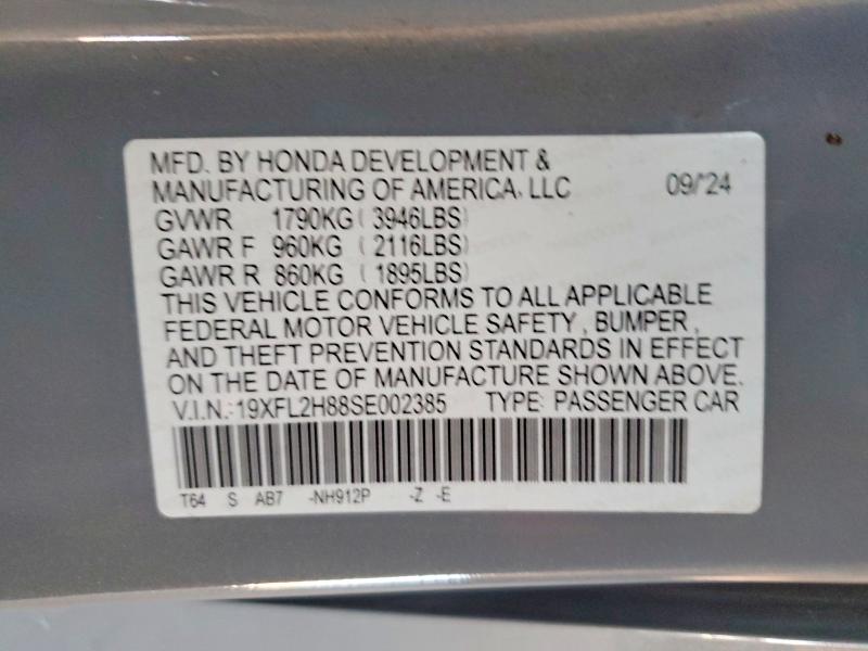 Продажа на аукционе авто 2025 Honda Civic, vin: 19XFL2H88SE002385, номер лота: 58300576