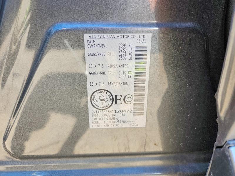 Aukcja sprzedaży 2021 Nissan Murano, vin: 5N1AZ2BS8MC120472, numer aukcji: 54057306