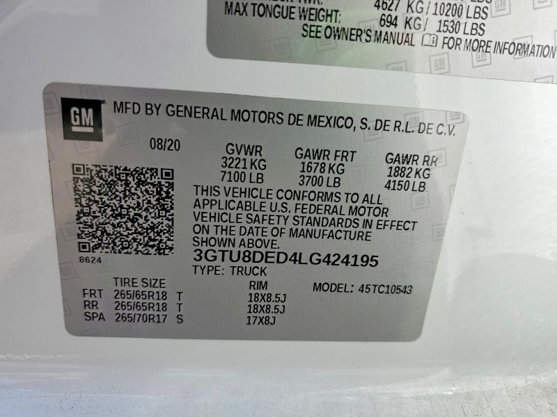 Продажа на аукционе авто 2020 Gmc Sierra, vin: 3GTU8DED4LG424195, номер лота: 57000826