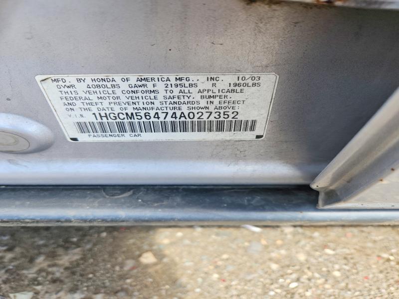 Aukcja sprzedaży 2004 Honda Accord, vin: 1HGCM56474A027352, numer aukcji: 57326216