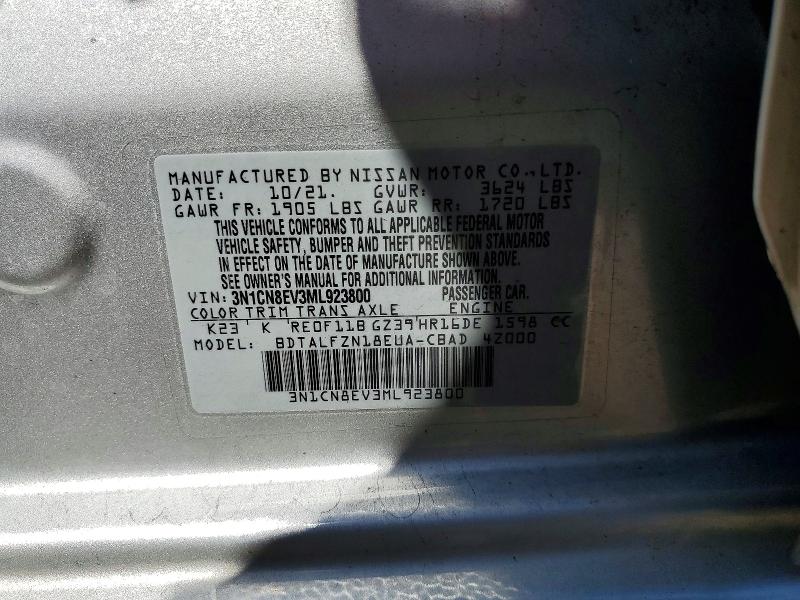 57433226 :رقم المزاد ، 3N1CN8EV3ML923800 vin ، 2021 Nissan Versa مزاد بيع