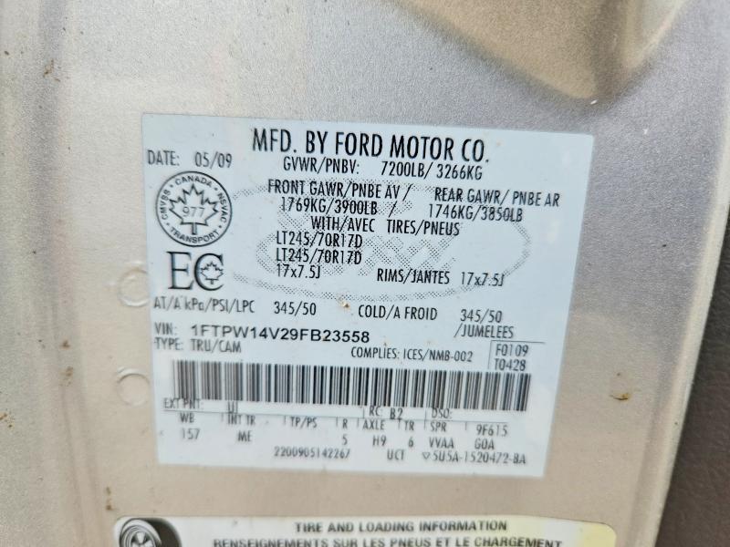 57767706 :رقم المزاد ، 1FTPW14V29FB23558 vin ، 2009 Ford F150 مزاد بيع