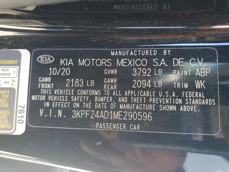 2021 Kia Forte მანქანა იყიდება აუქციონზე, vin: 3KPF24AD1ME290596, აუქციონის ნომერი: 57369006