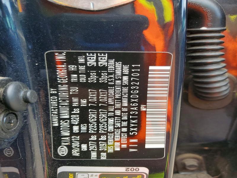 56654906 :رقم المزاد ، 5XYKT3A6XDG327011 vin ، 2013 Kia Sorento مزاد بيع