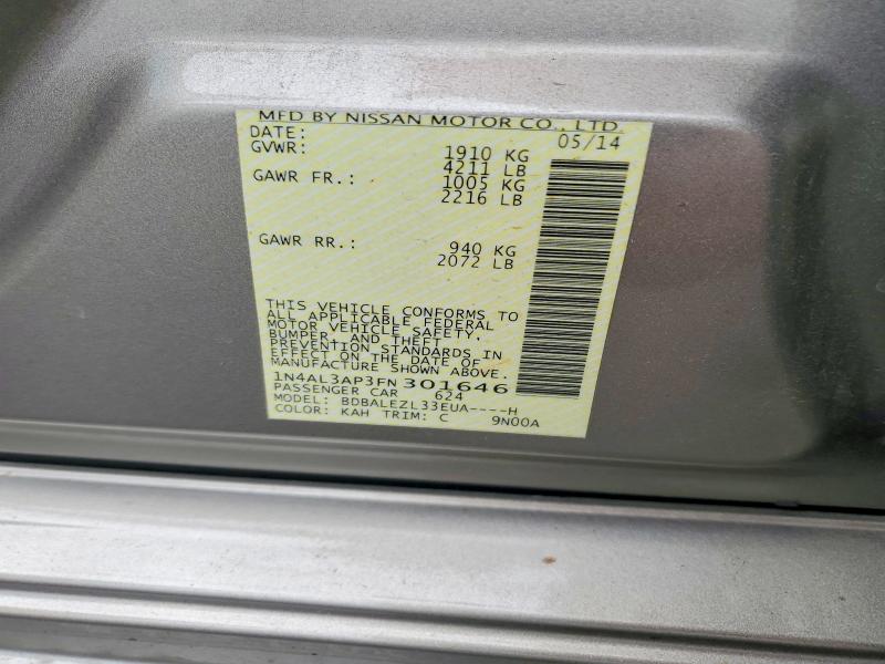 57567326 :رقم المزاد ، 1N4AL3AP3FN301646 vin ، 2015 Nissan Altima مزاد بيع