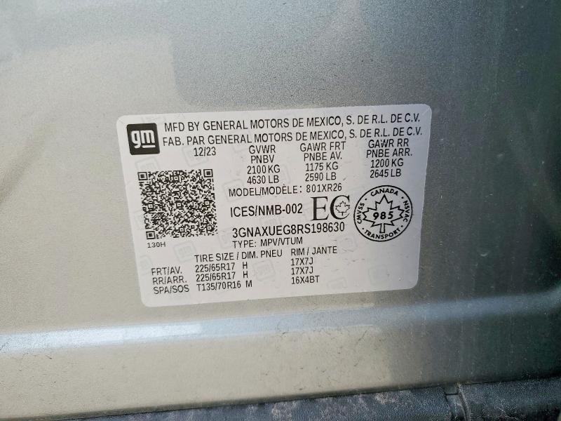 Aukcja sprzedaży 2024 Chevrolet Equinox, vin: 3GNAXUEG8RS198630, numer aukcji: 56457016